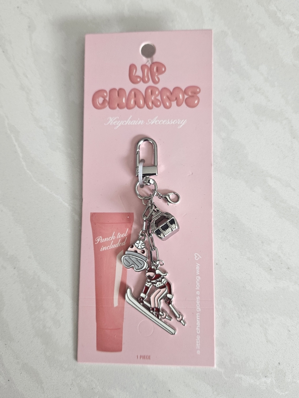 Lip Charms Pink Skiing Keychain